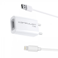 Kucni punjac KONFULON C13+S05 5V 1A sa iPhone lightning kablom beli