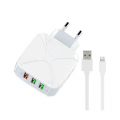 Kucni punjac LDNIO A3310Q 3xUSB, QC3.0 18W, 30W (total) sa iPhone lightning kablom