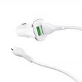 Auto punjac HOCO Z31 QC3.0 2xUSB sa micro USB kablom beli