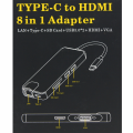 Adapter Type C na RJ45 (LAN) HDMI VGA 2xUSB 3.0 PD SD microSD 8u1 JWD-TC32