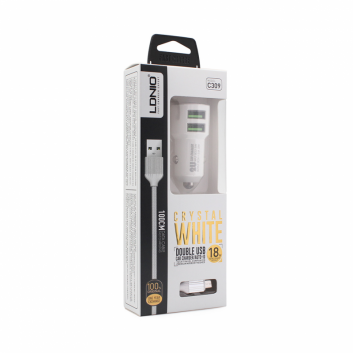 Auto punjac LDNIO C309 dual USB 3.6A sa micro USB kablom beli