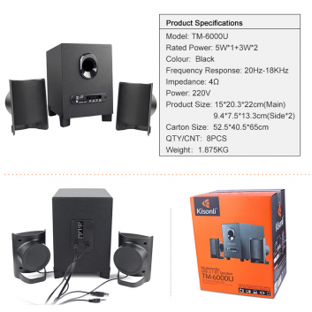 Zvucnik Kisonli TM-6000U 2.1 sistem remote Bluetooth microSD LCD crni