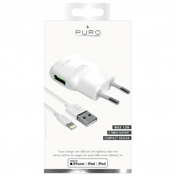 Kucni punjac Puro Fast Charger sa iPhone lightning kablom beli