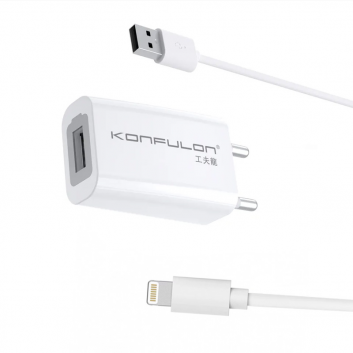 Kucni punjac KONFULON C13+S05 5V 1A sa iPhone lightning kablom beli