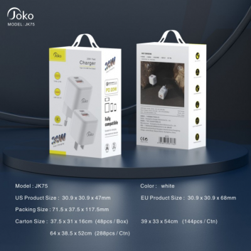Kucni punjac KONFULON JK75, GaN, QC3.0 18W, PD 20W beli
