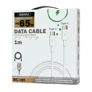 Data kabl REMAX RC-191 Fast Charging PD 65W Type C na Type C beli