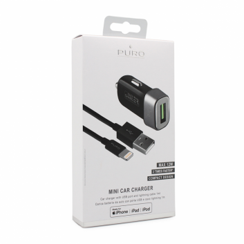 Auto Punjac Puro Mini 2.4A sa iPhone kablom crni