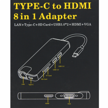 Adapter Type C na RJ45 (LAN) HDMI VGA 2xUSB 3.0 PD SD microSD 8u1 JWD-TC32